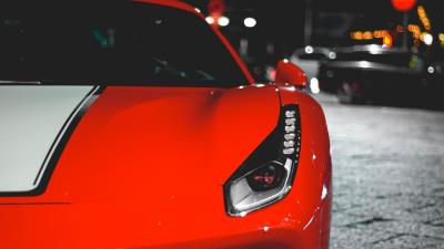 Auto front view red sport car 4k wallpaper