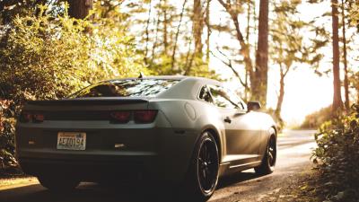 Bokeh chevrolet camaro matte black 4k wallpaper