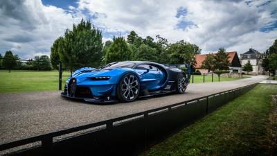 Bugatti vision gran turismo blue side view 4k wallpaper
