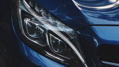 Car blue headlight 4k wallpaper