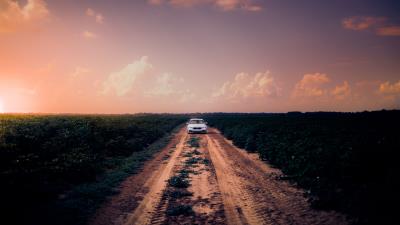 Car road field 4k wallpaper