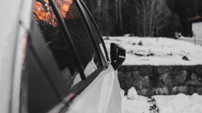 Car white winter 4k wallpaper