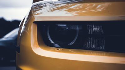 Car yellow front view 4k wallpaper