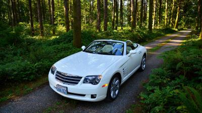 Crossfire srt6 chrysler convertible forest white road trees 4k wallpaper