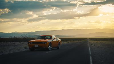 Dodge challenger side view road 4k wallpaper