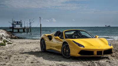 Ferrari 488 spider yellow side view 4k wallpaper