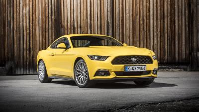 Ford mustang gt eu spec yellow side view 4k wallpaper