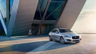 Jaguar xf prestige silver side view 4k wallpaper