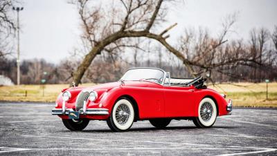Jaguar xk150 drophead 1961 convertible red 4k wallpaper