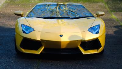 Lamborghini aventador lp700 4 yellow car front view 4k wallpaper