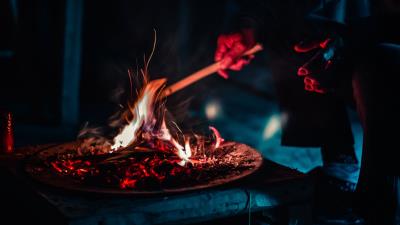 Bonfire fire sparks 4k wallpaper