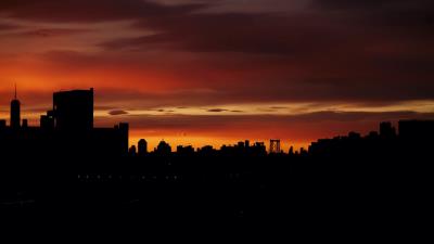 Buildings silhouette sunset 4k wallpaper