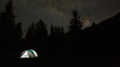 Camping tent trees 4k wallpaper