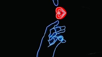 Hands heart neon 4k wallpaper