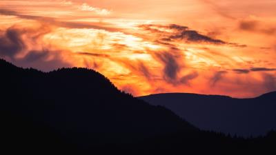 Mountain trees sunset 4k wallpaper