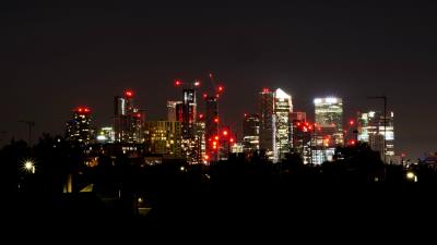 Night city buildings lights 4k wallpaper
