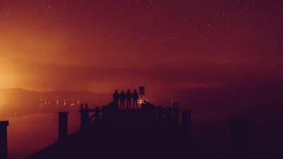 Pier silhouettes dark 4k wallpaper