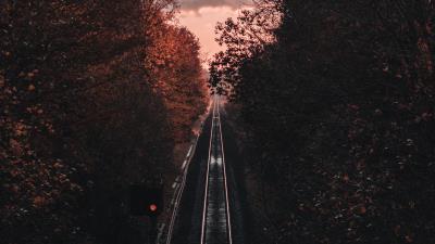 Rails railway aerial view 4k wallpaper