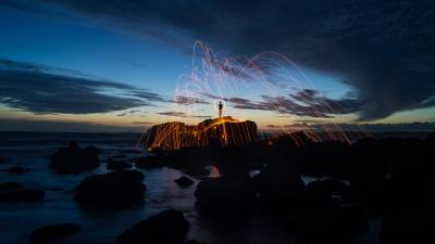 Rock silhouette light art 4k wallpaper