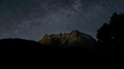 Rocks mountains starry sky 4k wallpaper