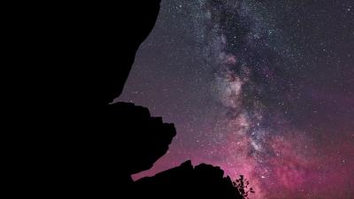 Rocks starry sky stars 4k wallpaper