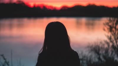 Silhouette sunset river 4k wallpaper