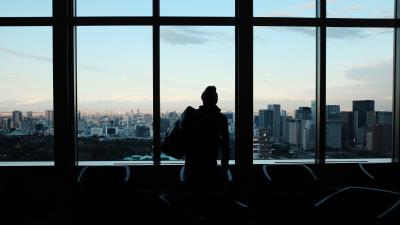 Silhouette window city 4k wallpaper