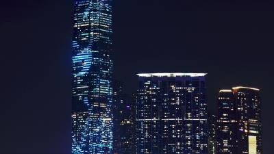 Skyscraper night city city lights architecture 4k wallpaper