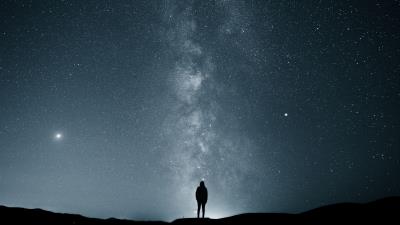 Starry sky silhouette loneliness 4k wallpaper