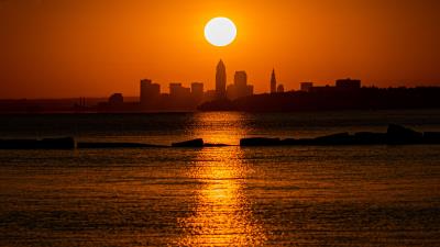 Sunset sea city 4k wallpaper