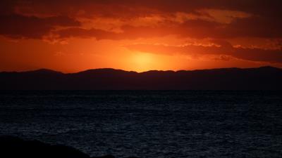 Sunset sea mountains 4k wallpaper