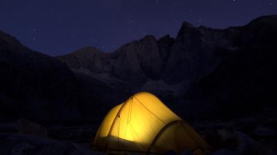 Tent mountains night 4k wallpaper