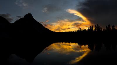 Trees night sunset river 4k wallpaper