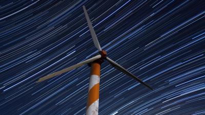 Wind turbine structure starry sky 4k wallpaper