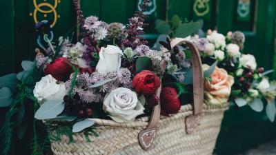 Flowers basket bouquet 4k wallpaper
