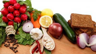 Radish lemon cucumber onion bread 4k wallpaper