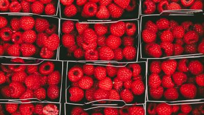 Raspberries berries ripe baskets 4k wallpaper