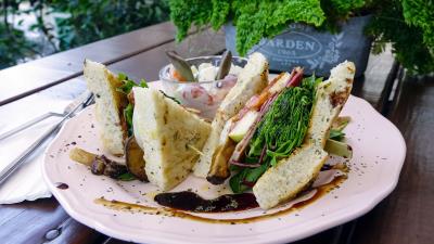 Sandwich bread meat vegetables appetizing 4k wallpaper