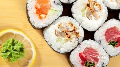 Sushi lemon eggs meat 4k wallpaper