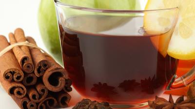 Tea fruit white background cinnamon cup close up 4k wallpaper