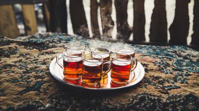 Tea tray steam 4k wallpaper