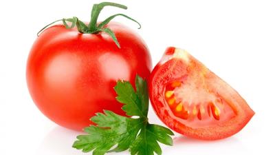 Tomato cut parsley white background 4k wallpaper