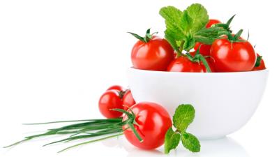 Tomato white green bowl 4k wallpaper