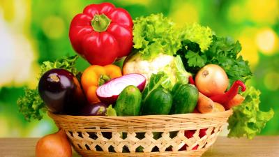 Vegetables basket green background garden greens 4k wallpaper