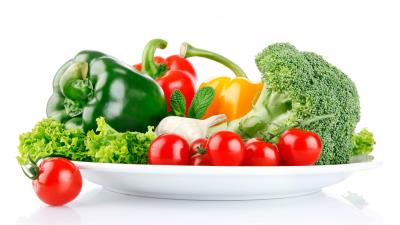 Vegetables dish white background 4k wallpaper