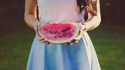 Watermelon girl hands dress 4k wallpaper