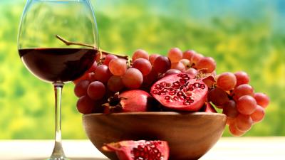 Wine grapes pomegranates tasty 4k wallpaper