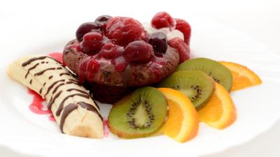 Banana orange kiwi berries dessert 4k wallpaper