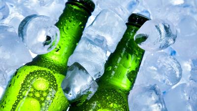 Beer ice bottles blocks 4k wallpaper
