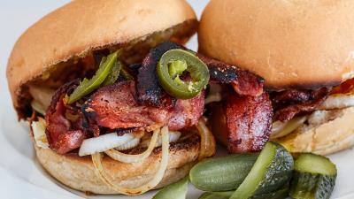 Burger bun meat cucumbers onions 4k wallpaper